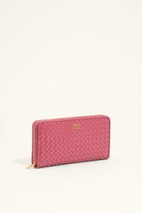 Large dark pink plaited zip wallet