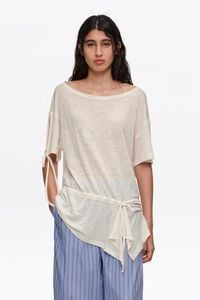 Camiseta de lino marfil con cintura ajustable