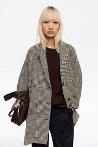 Black checked double-breasted midi jacket