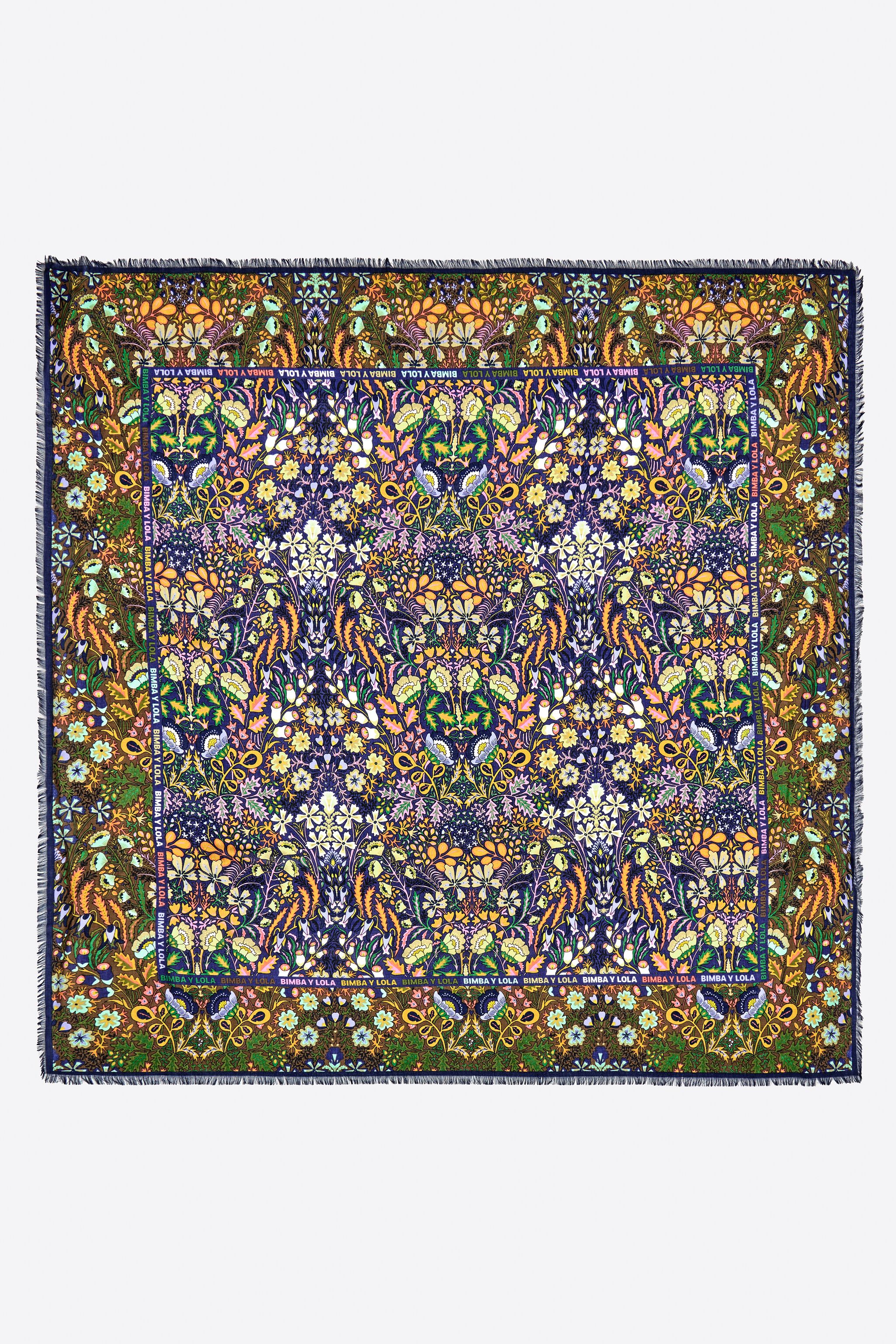 Navy flowers and logo border scarf