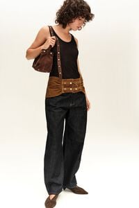 Wide olive leather belt