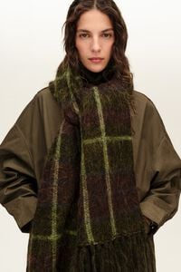 Green tartan mohair knit scarf
