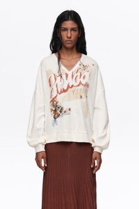 Ivory toweling V-neck sweatshirt