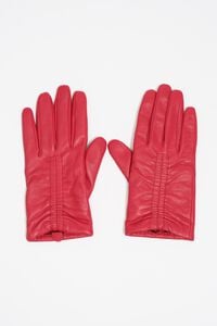 Red ruched leather gloves