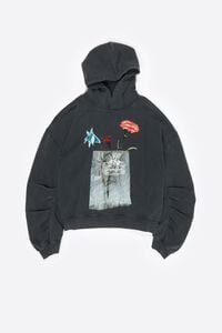 Sweatshirt capuchon logo bloemen verwassen zwart