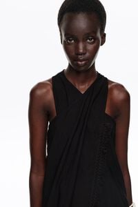 Black fringed wrap midi dress