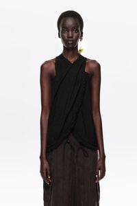 Black fringed wrap top