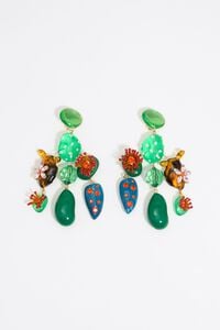 Pendientes cactus y flores verdes