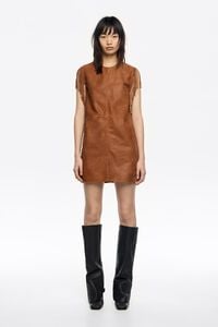 Tobacco fringed leather dress