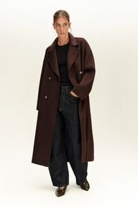 Dark chocolate double-face midi coat