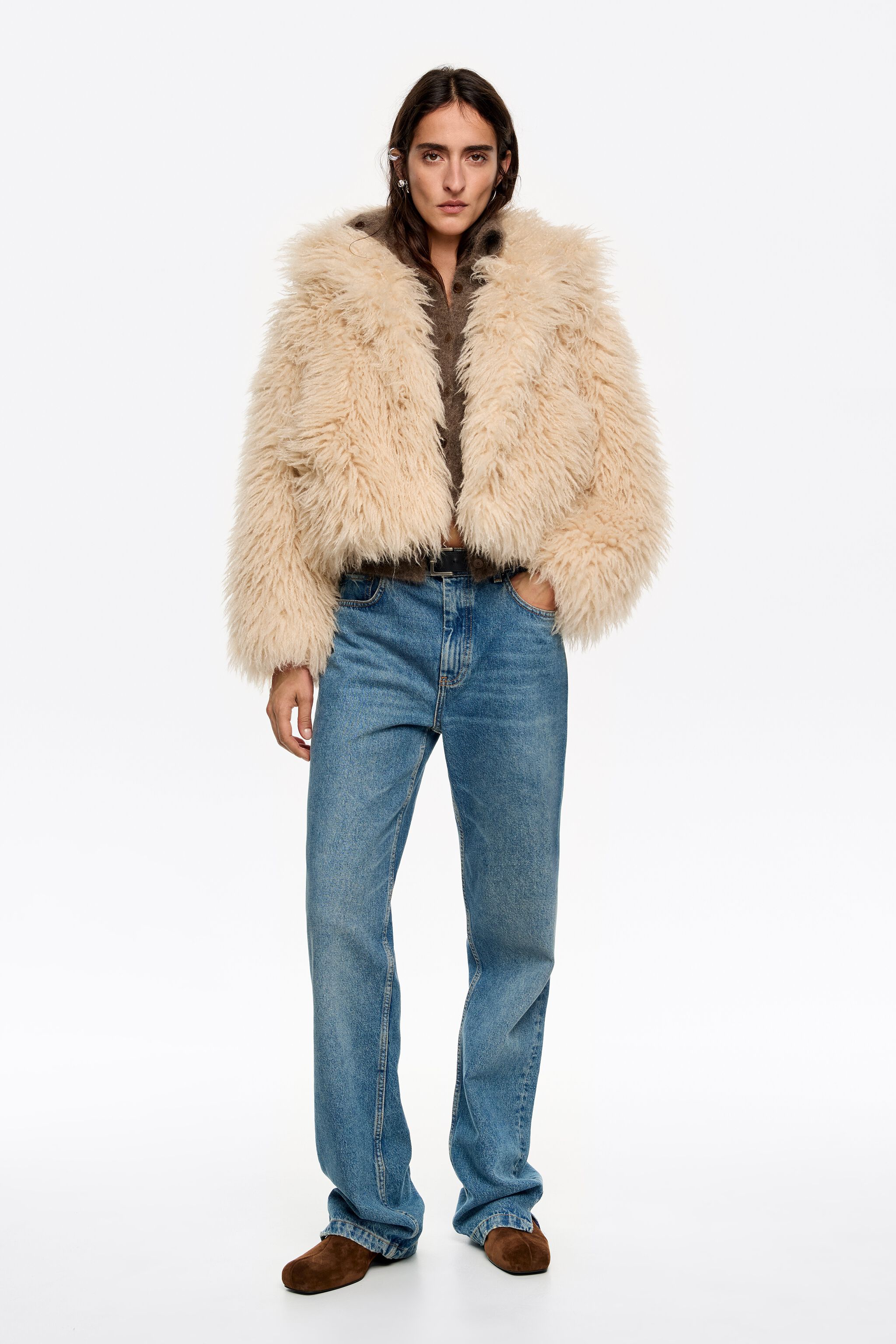 Short ivory fur coat