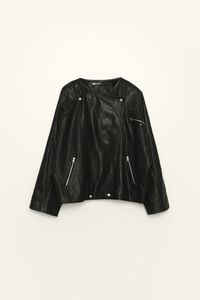 Black leather double-breasted jacket
