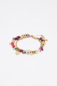 Pulsera doble cadena y piedras multicolores