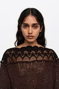 Dark brown lace boat neckline sweater