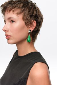 Black and green enamel beetle earrings