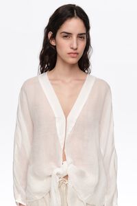 White ramie maxi bow cape shirt