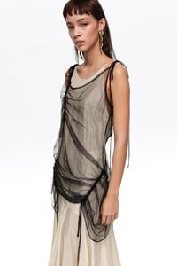 Camisole dress with black mesh overlay