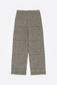 Straight black checked ankle-length trousers