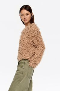 Short camel alpaca cardigan