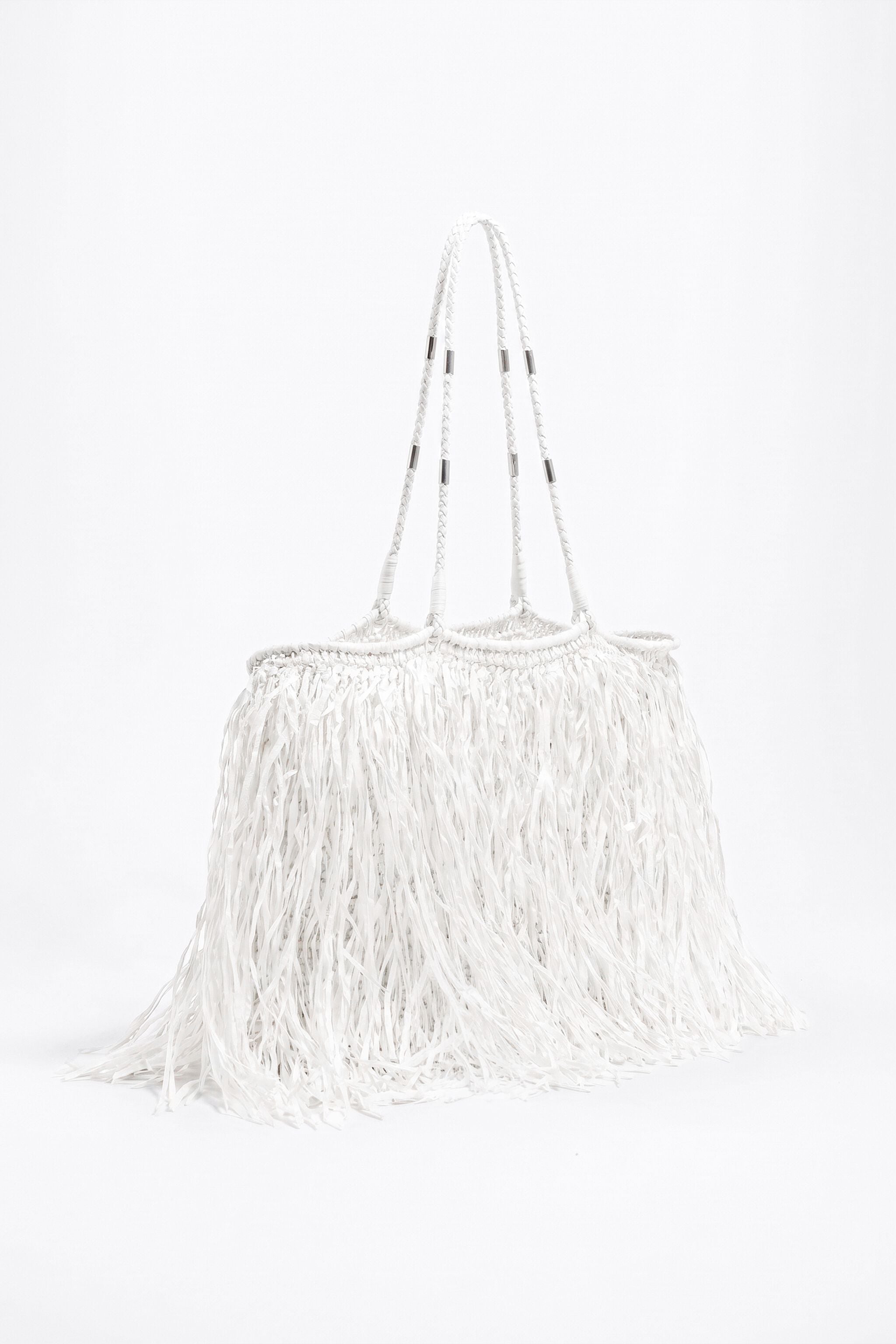 Large white raffia-effect shopper bag