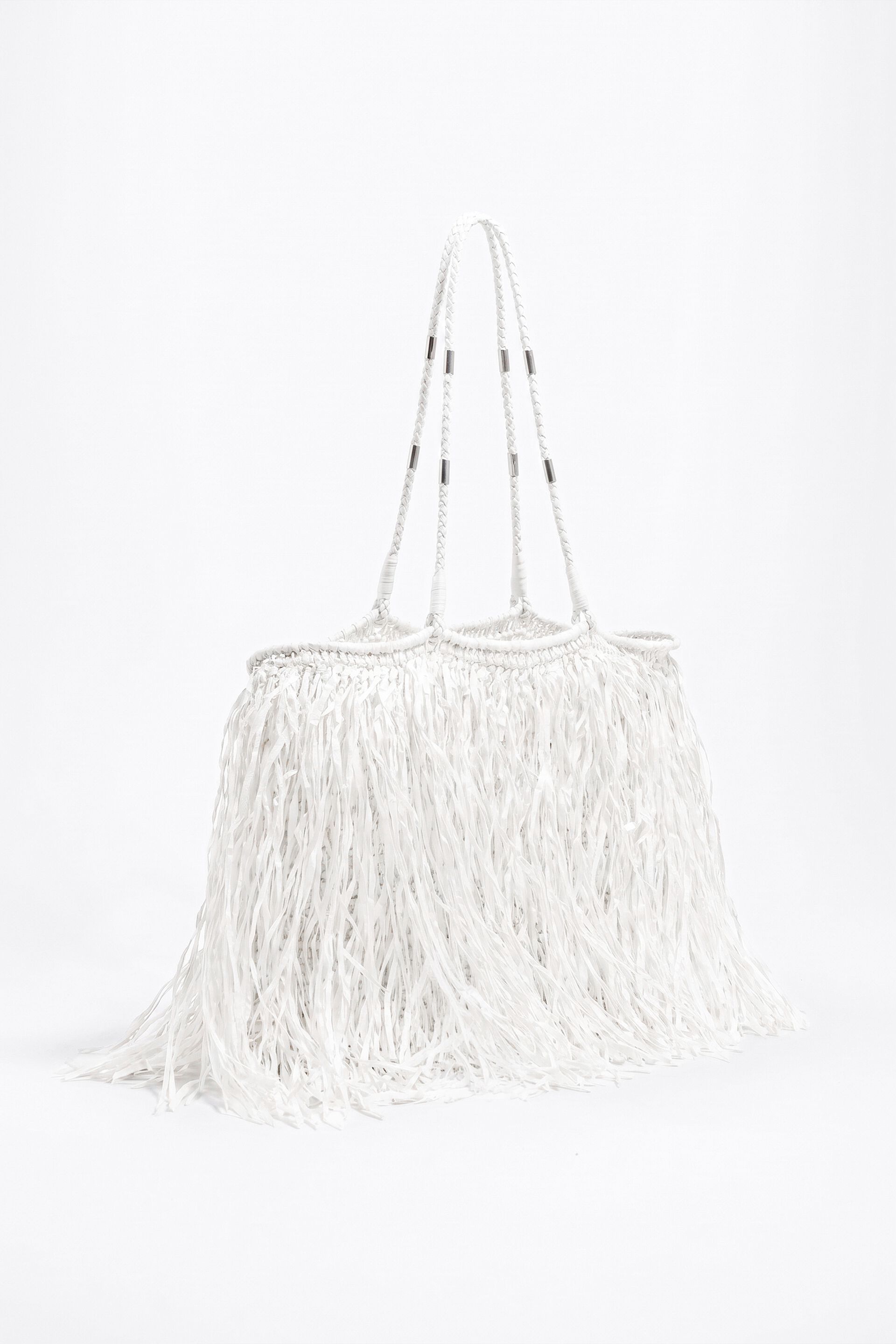 Large white raffia-effect shopper bag