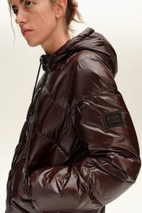Chocolate straight cut mid-length puffer