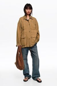Camel linen jacket with adjustable waist