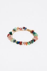 Matte gold-tone double-layer chain and multicolor stones bracelet