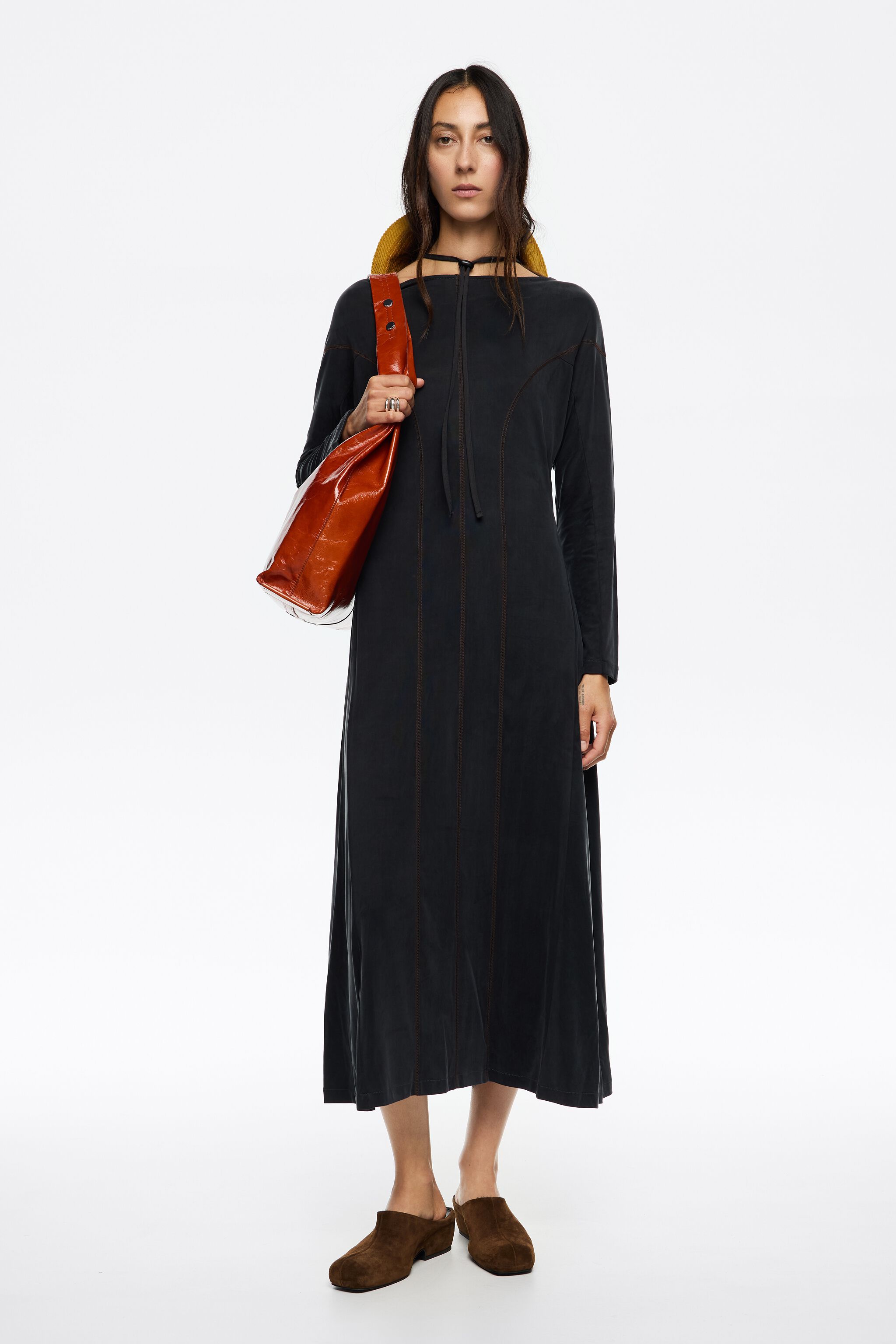 Washed black cupro A-line dress
