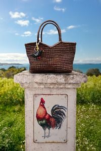 Large plaited walnut leather shopper bag