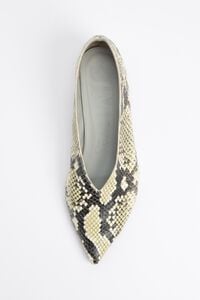 Snake print leather low heel court shoe