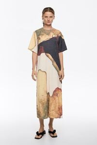 Light yellow Abstract straight cut maxi dress with cut-outs