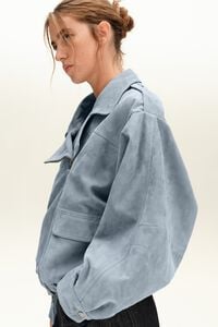 Light blue suede double-breasted jacket