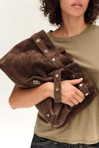 Bolso shopper snaps serraje caf&eacute;
