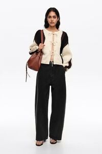 Ivory tricolor tie cardigan