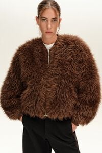 Khaki-brown fur bomber jacket