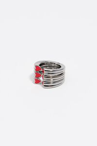 Anillo modular triple coraz&oacute;n rojo
