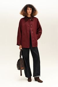 Short burgundy coated trench