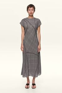 Dark brown checked patchwork dress with raw-edge detailing
