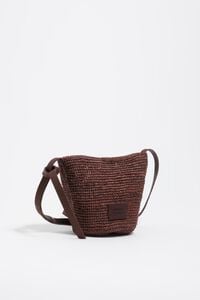 Small walnut raffia plaited bag