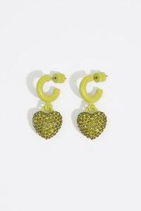 Silver hoop earrings with lime crystals heart
