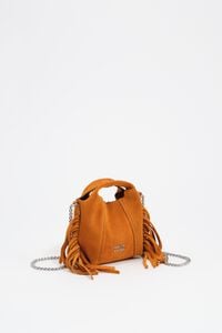 Amber fringed suede micro Paper bag