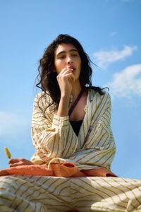 Camisa oversize algod&oacute;n textura rayas ocre