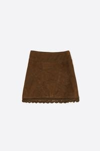 Khaki suede mini skirt with decorative stitching