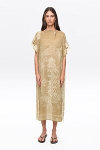 Vestido pa&ntilde;uelo cuadrado caqui