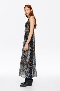 Khaki Snake pleated lace dress