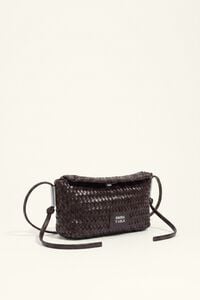 Dark brown plaited leather mini crossbody bag