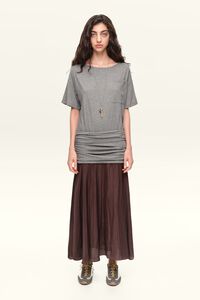 Vestido bimateria fruncido con vuelo gris melange