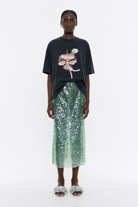 Falda lentejuelas midi verde Falda lentejuelas midi verde