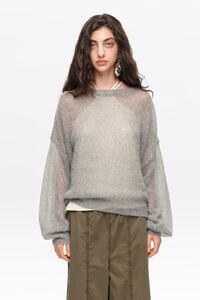Pullover Mohair U-Boot-Ausschnitt Graumeliert
